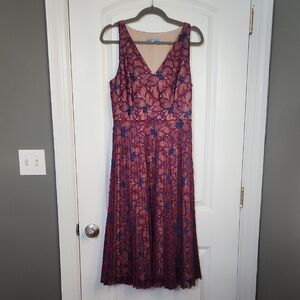 ANTONIO MELANI Reddish-Orange and Blue Floral Midi Dress